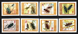 Вьетнам, 1977, Насекомые, Жуки, 8 марок без зубцов